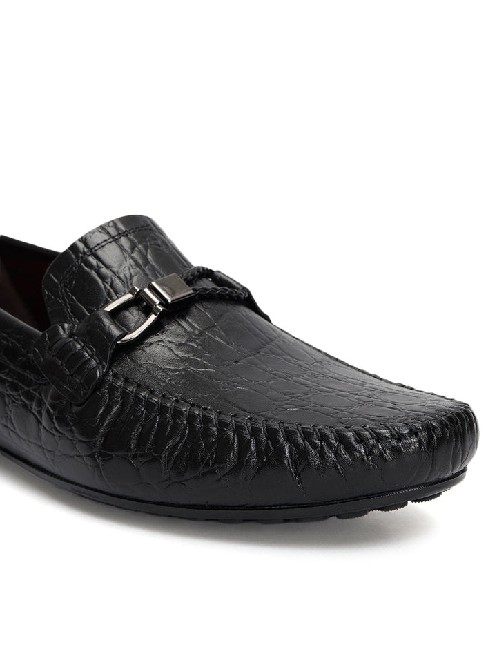 Black Croco Textured Moccasins