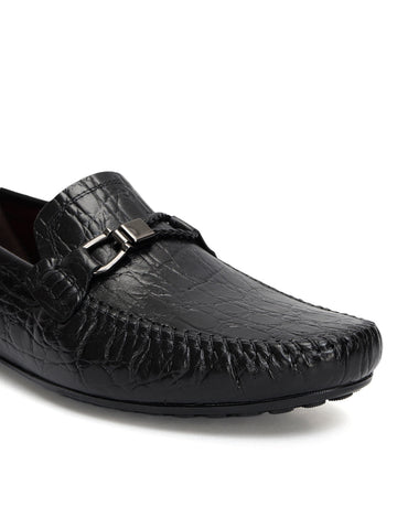 Black Croco Textured Moccasins