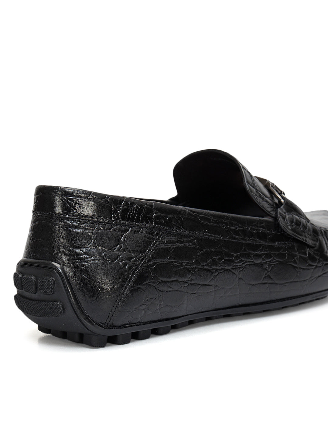 Black Croco Textured Moccasins
