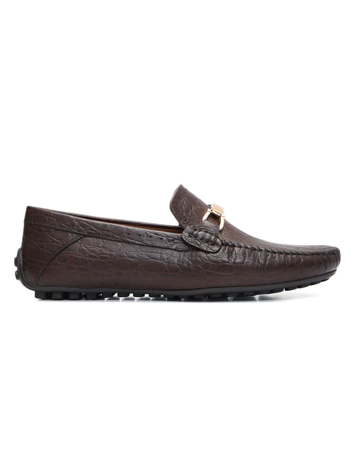 Brown Croco Textured Moccasins