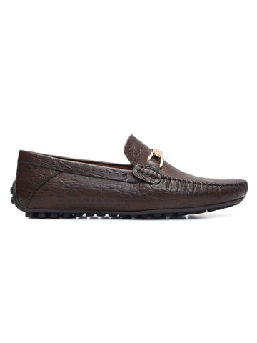 Brown Croco Textured Moccasins