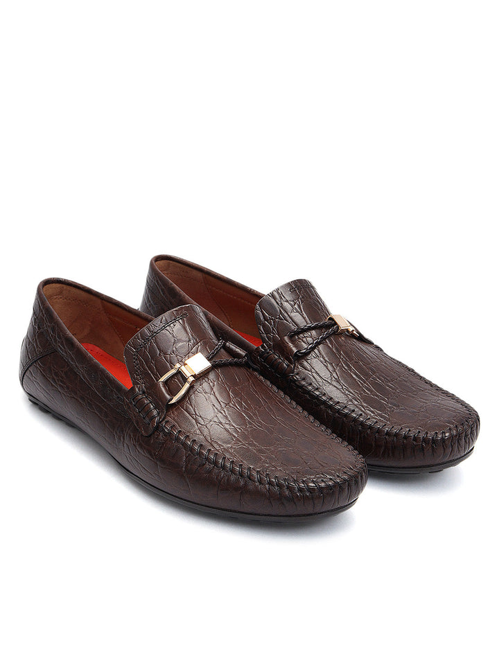 Brown Croco Textured Moccasins