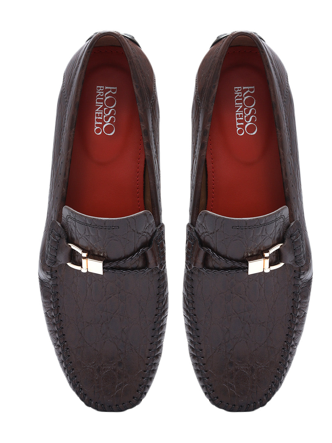 Brown Croco Textured Moccasins