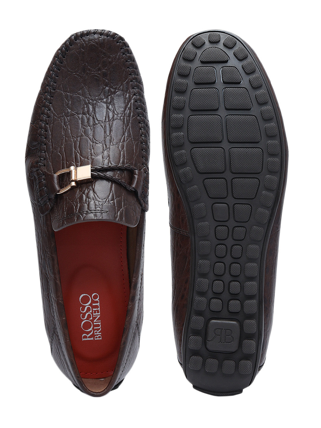 Brown Croco Textured Moccasins