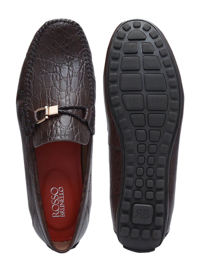 Brown Croco Textured Moccasins