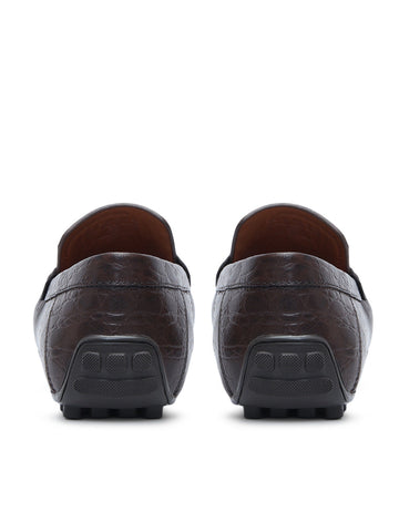 Brown Croco Textured Moccasins