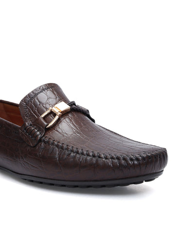 Brown Croco Textured Moccasins