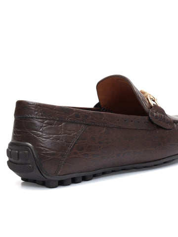 Brown Croco Textured Moccasins