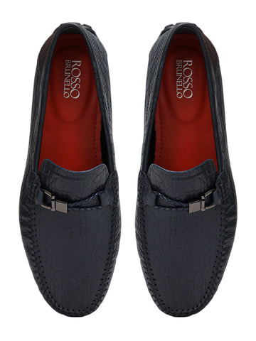 Blue Croco Textured Moccasins