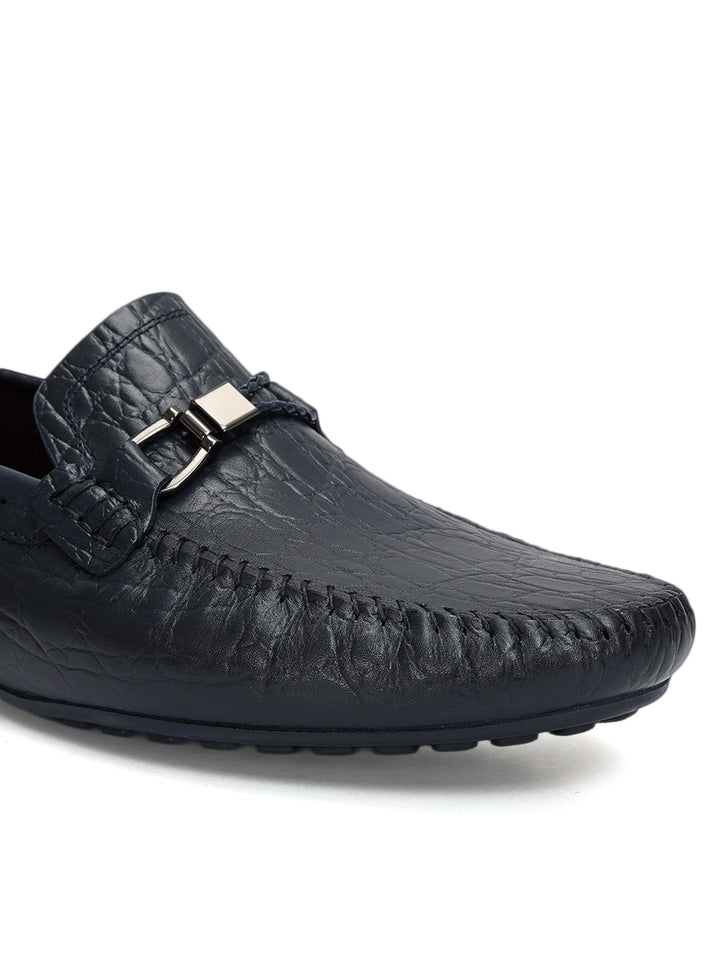 Blue Croco Textured Moccasins