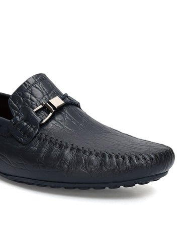Blue Croco Textured Moccasins