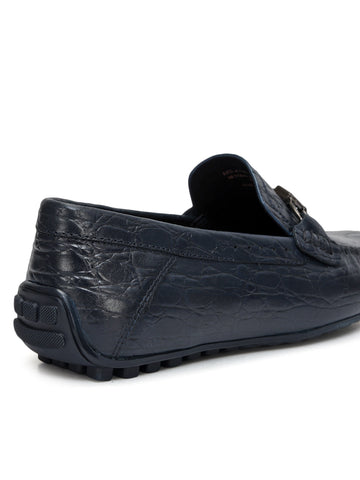 Blue Croco Textured Moccasins