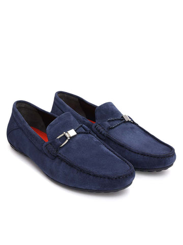 Blue Suede Leather Moccasins