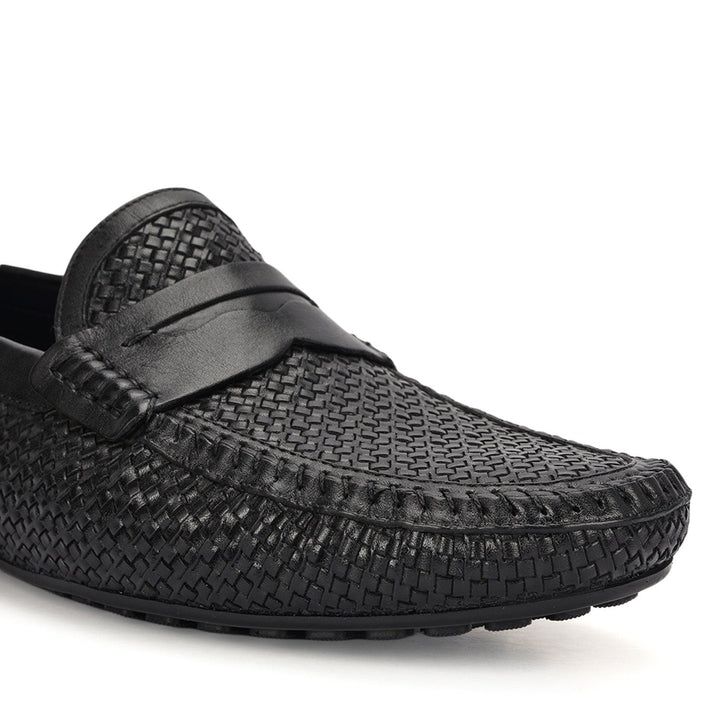 Black Mat Textured Moccasins