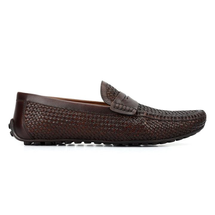 Brown Mat Textured Moccasins