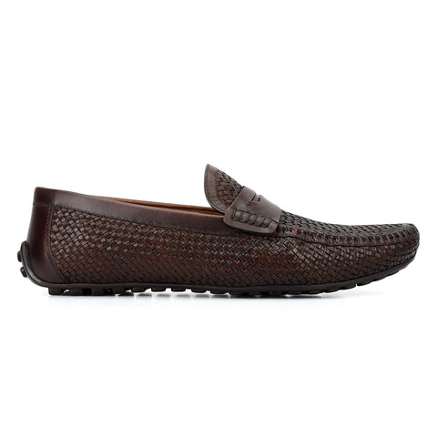 Brown Mat Textured Moccasins