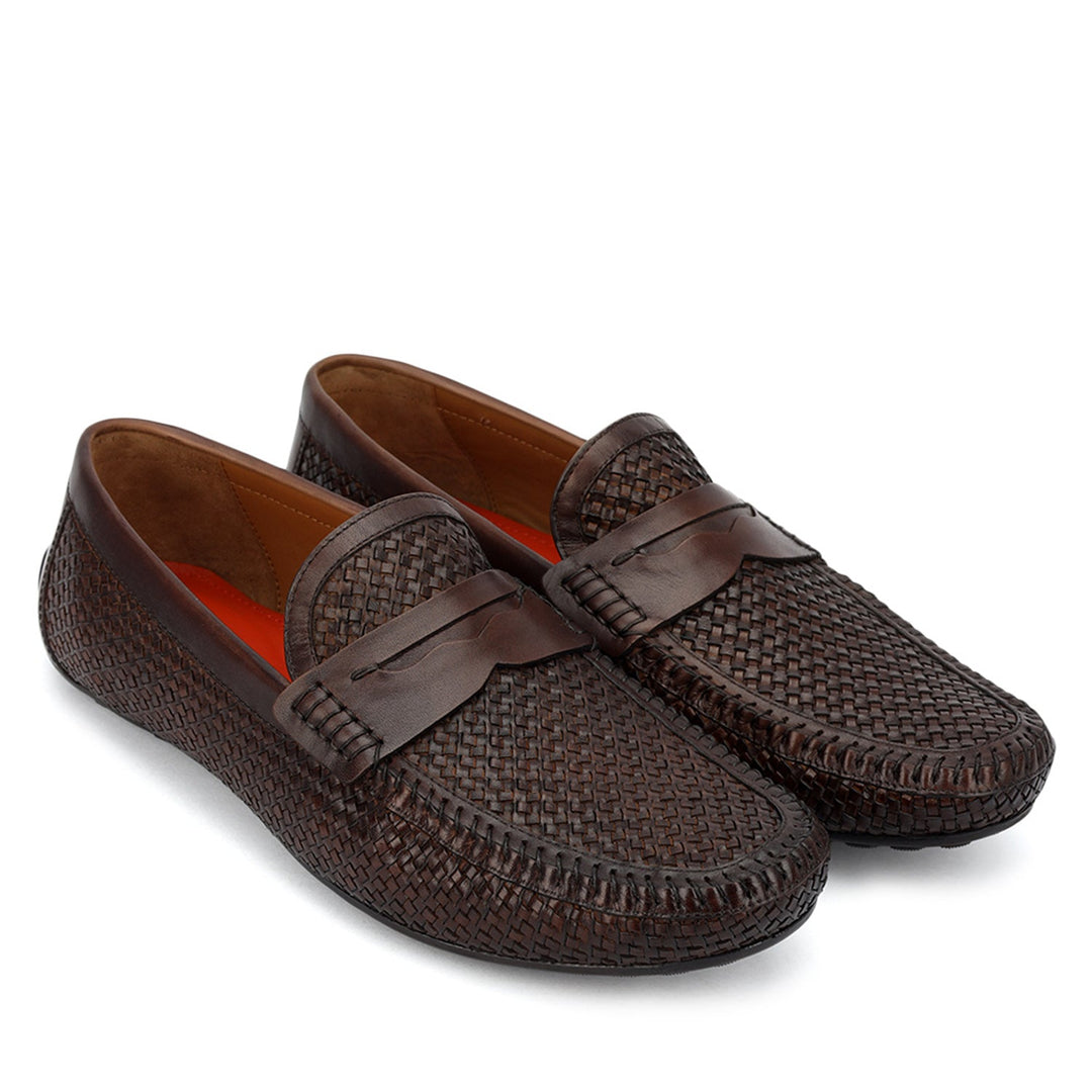 Brown Mat Textured Moccasins