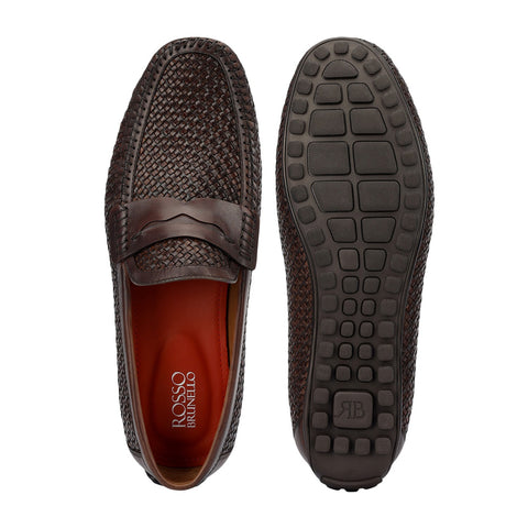 Brown Mat Textured Moccasins