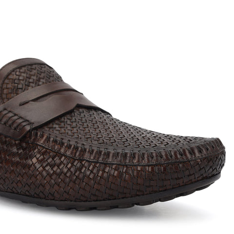 Brown Mat Textured Moccasins