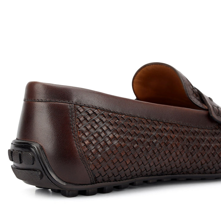 Brown Mat Textured Moccasins