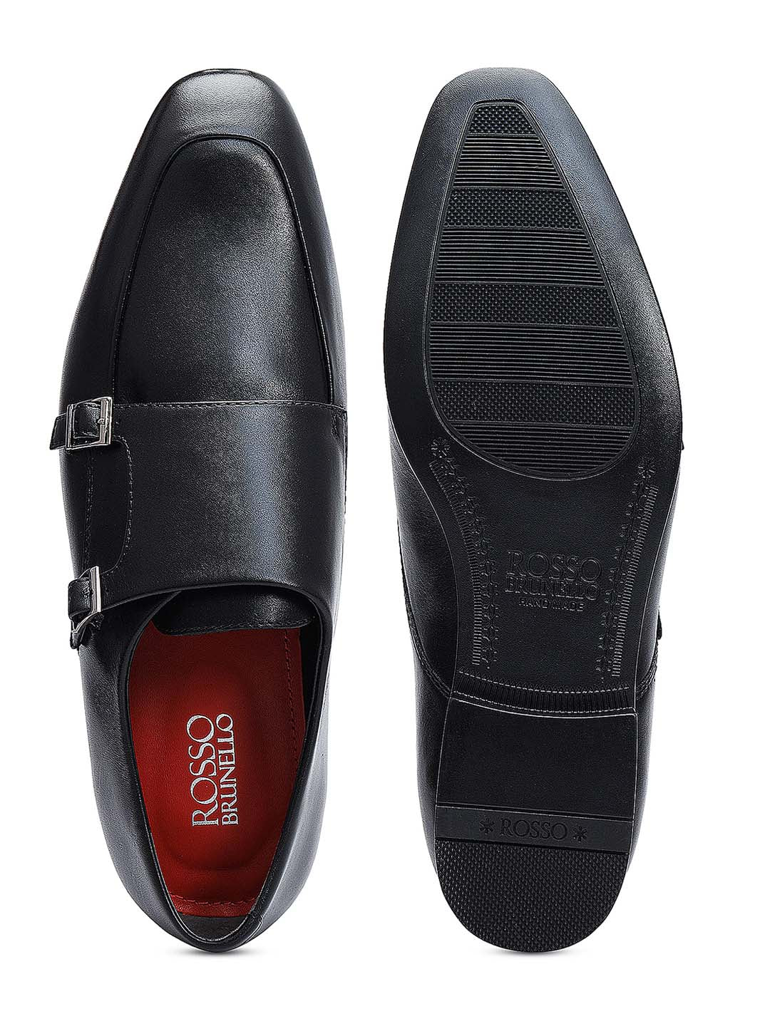 Black Plain Leather Double Monk Straps