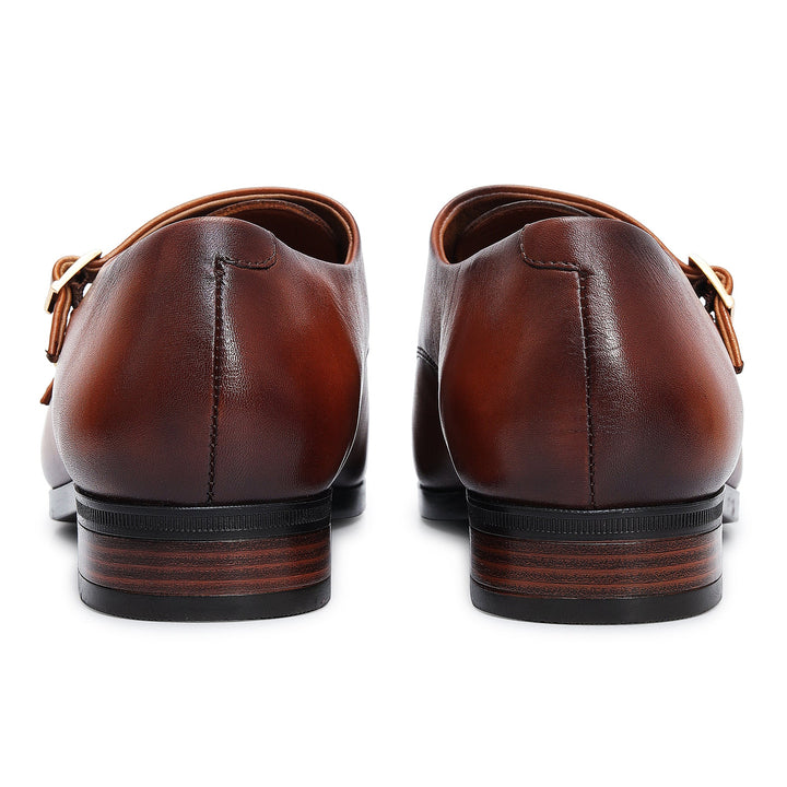 Tan Plain Leather Double Monk Straps
