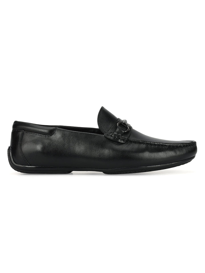 Black Leather Moccasins With Buckle