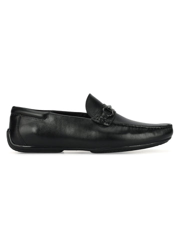 Black Leather Moccasins With Buckle
