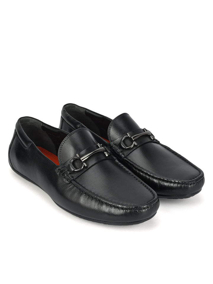 Black Leather Moccasins With Buckle