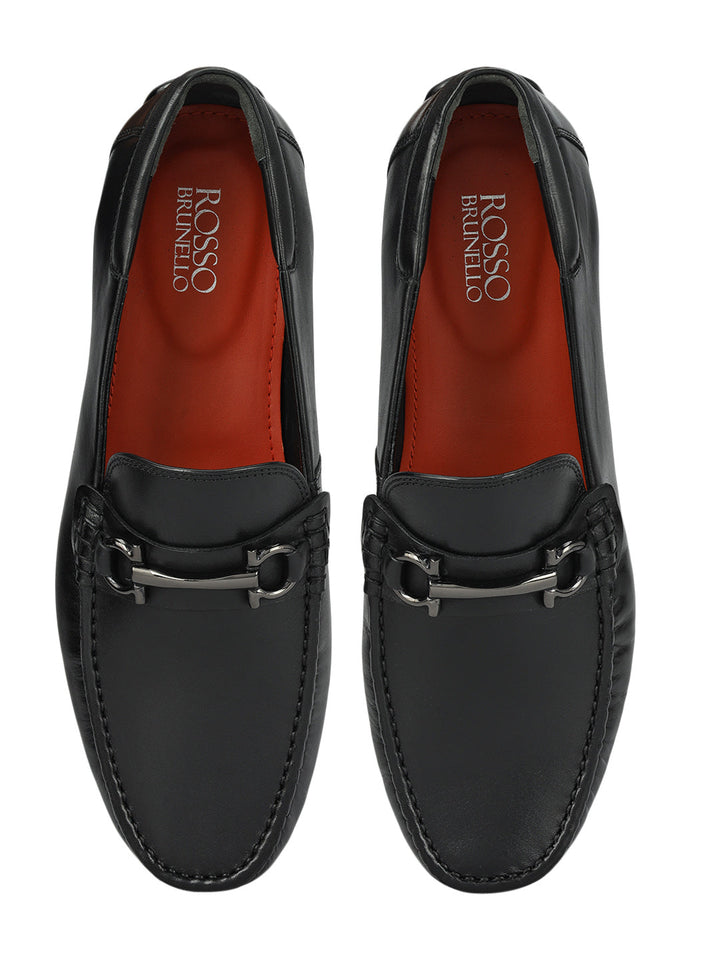 Black Leather Moccasins With Buckle