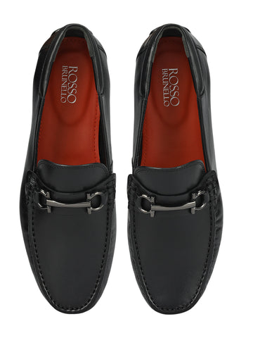 Black Leather Moccasins With Buckle