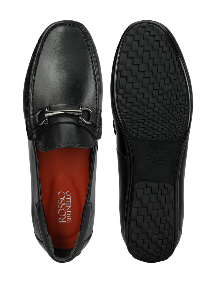 Black Leather Moccasins With Buckle