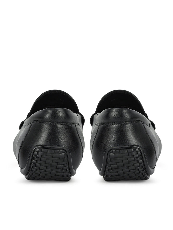 Black Leather Moccasins With Buckle