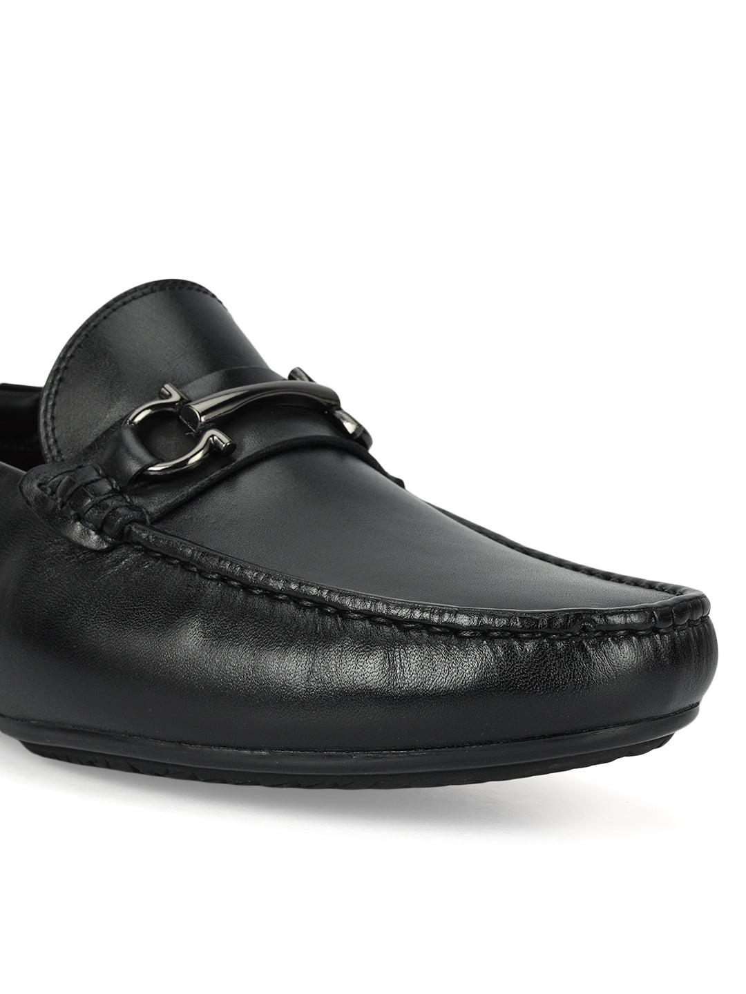 Black Leather Moccasins With Buckle