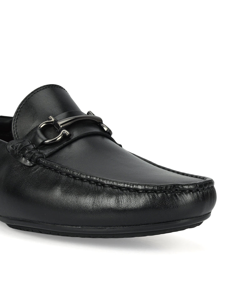Black Leather Moccasins With Buckle