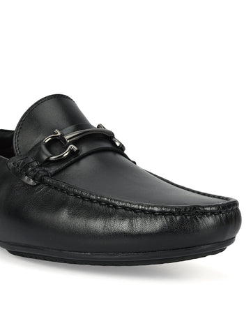 Black Leather Moccasins With Buckle
