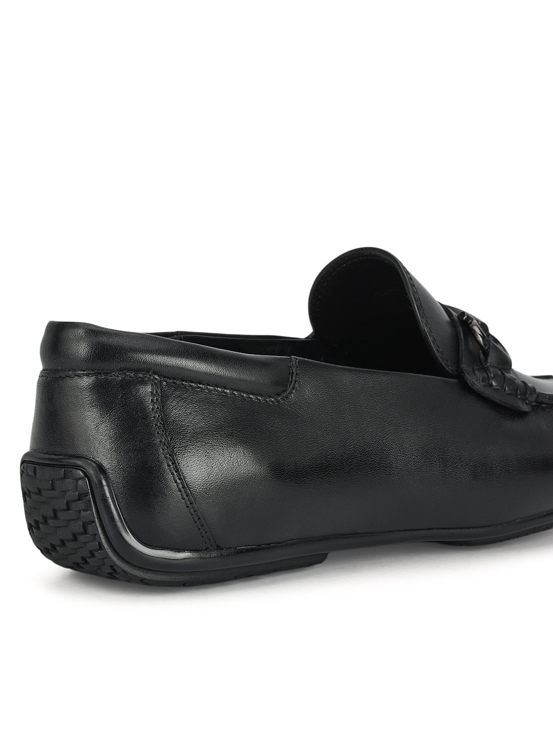 Black Leather Moccasins With Buckle