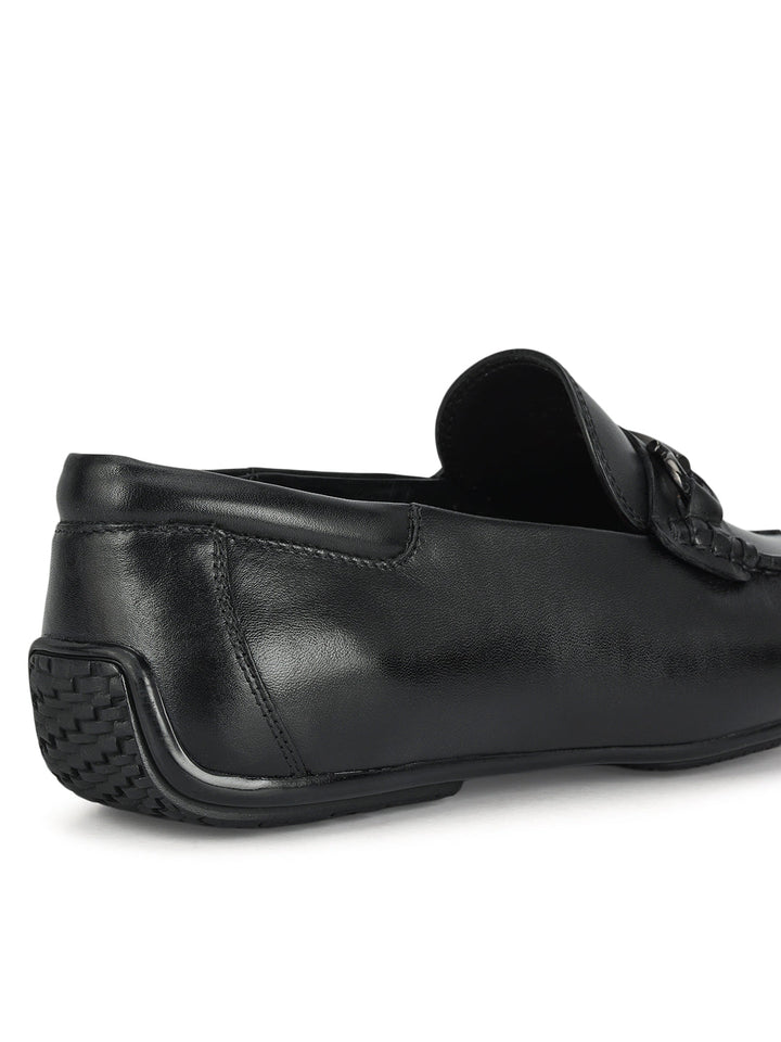 Black Leather Moccasins With Buckle