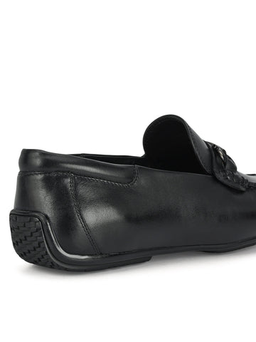 Black Leather Moccasins With Buckle