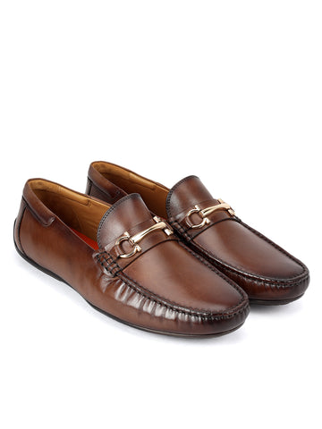 Brown Leather Moccasins With Buckle