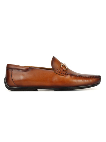 Tan Leather Moccasins With Buckle