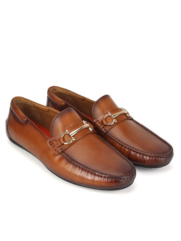 Tan Leather Moccasins With Buckle
