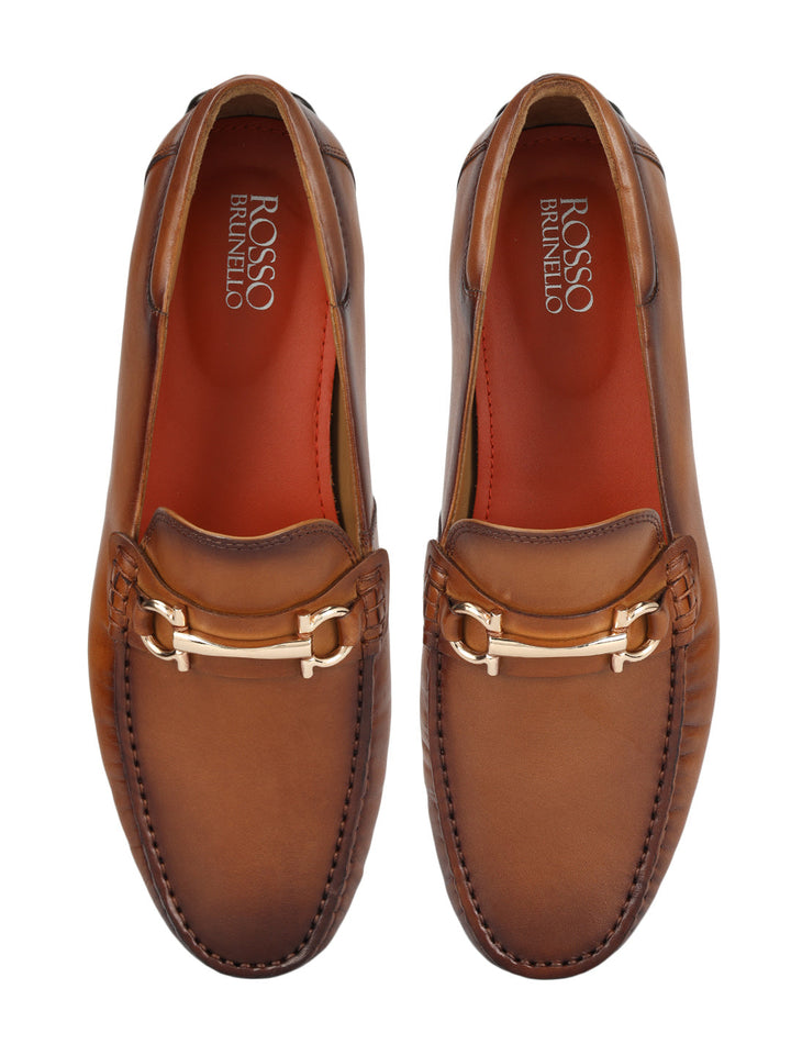 Tan Leather Moccasins With Buckle