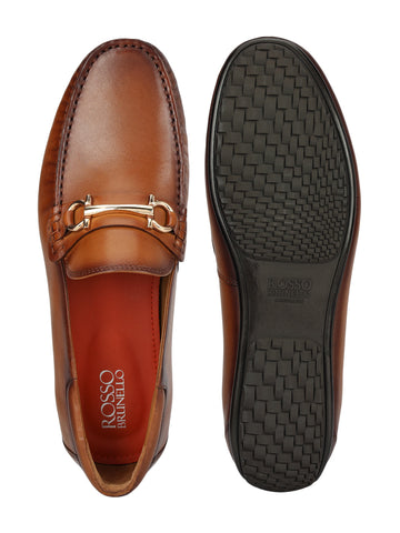 Tan Leather Moccasins With Buckle