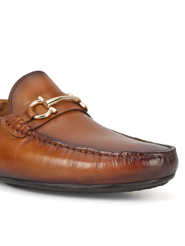 Tan Leather Moccasins With Buckle