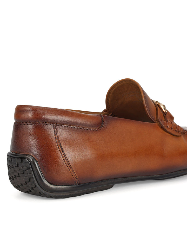 Tan Leather Moccasins With Buckle