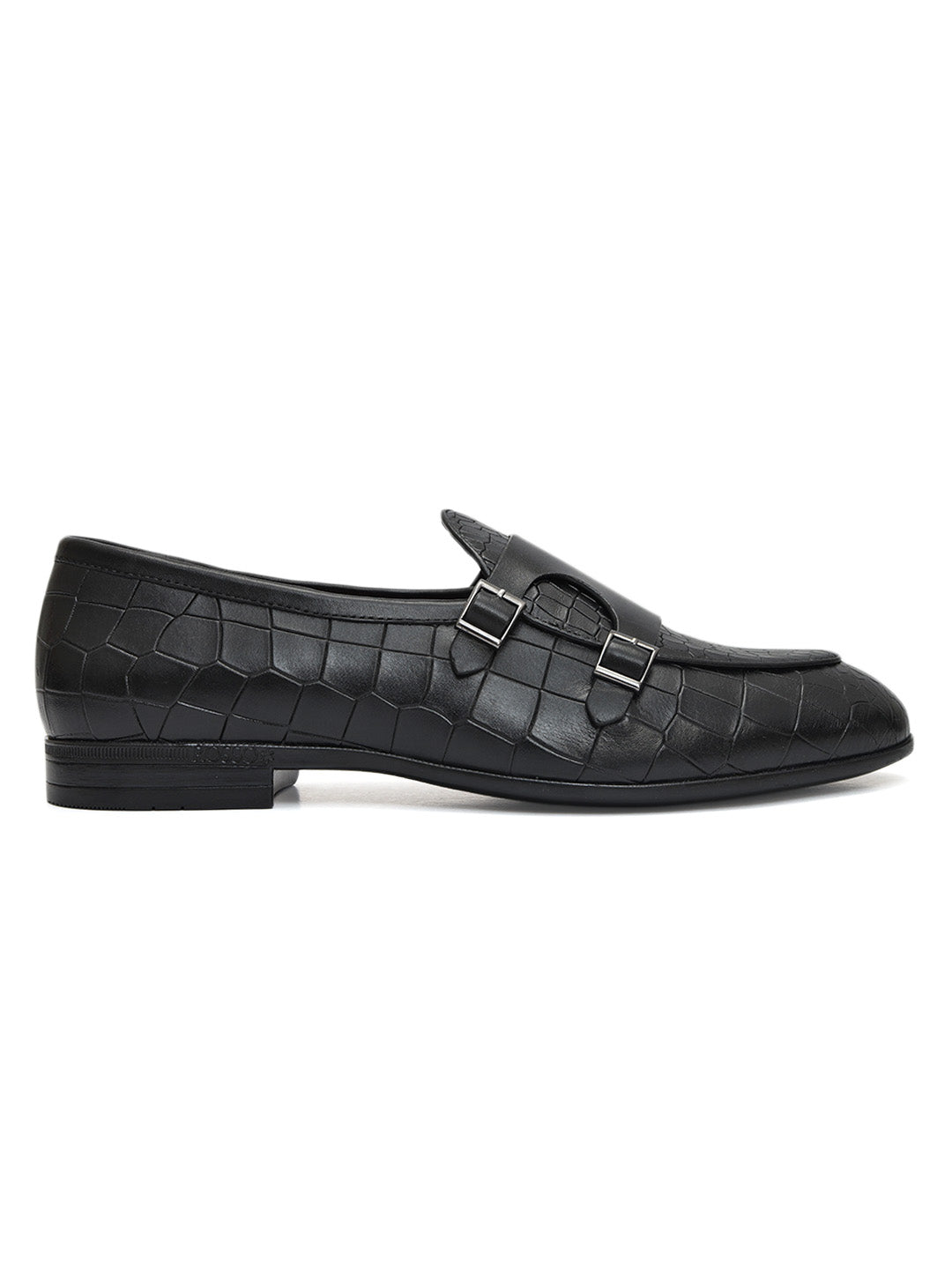 Black Croco Textured Monk Straps