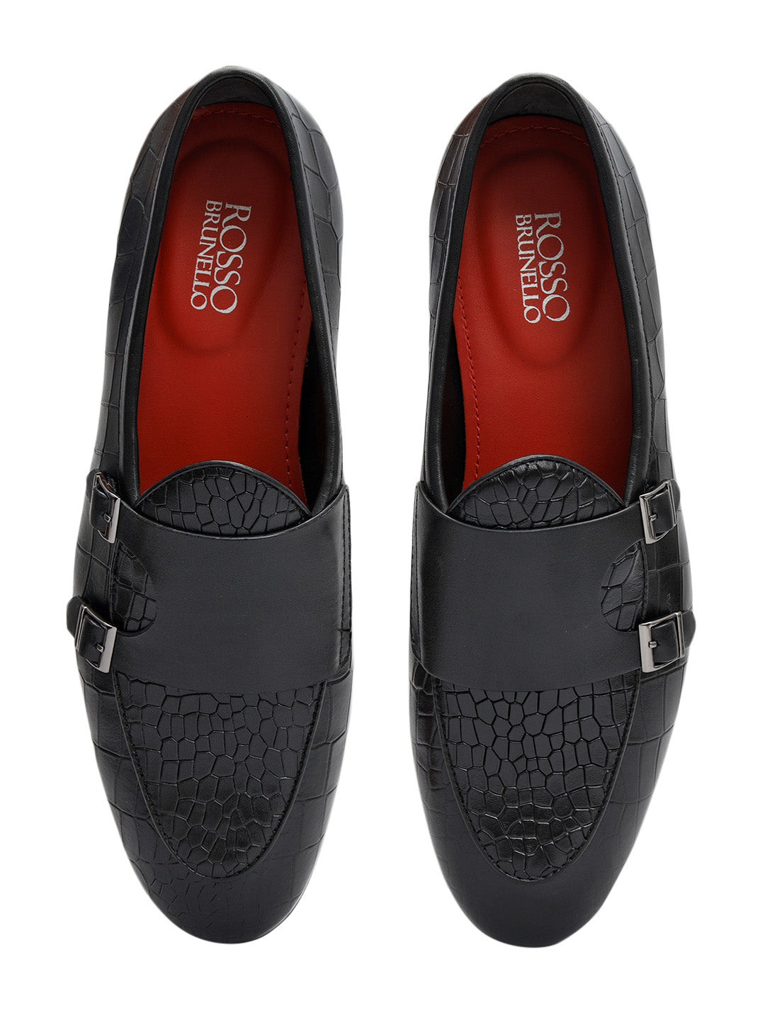 Black Croco Textured Monk Straps