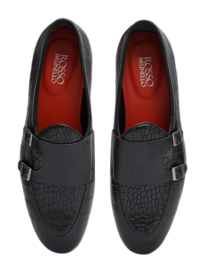 Black Croco Textured Monk Straps