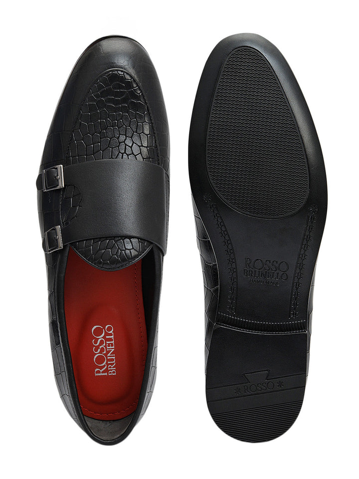 Black Croco Textured Monk Straps
